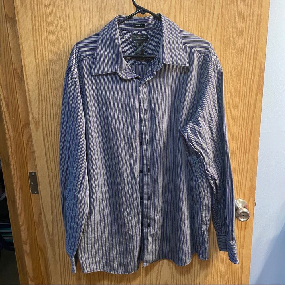 Axcess by Liz Claiborne Button Down Shirt Men's Size XXL Black Purple Stripes